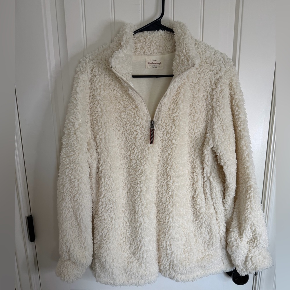 Original Weatherproof Vintage Women’s Sherpa Cream 1/4 Zip Pullover Size M